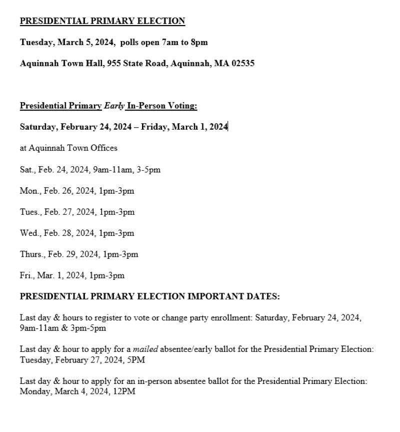 PRESIDENTIAL PRIMARY ELECTION INFORMATION